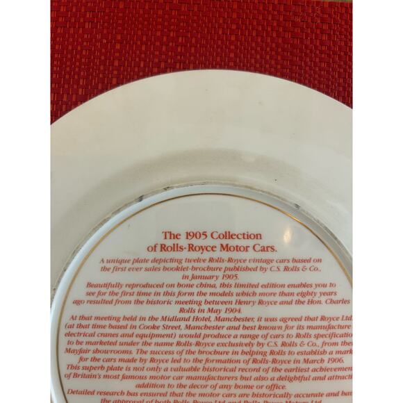 Vintage Rolls Royce 1905 Cars Fine Bone China Plate Windsor Stafforshire England - Picture 7 of 8